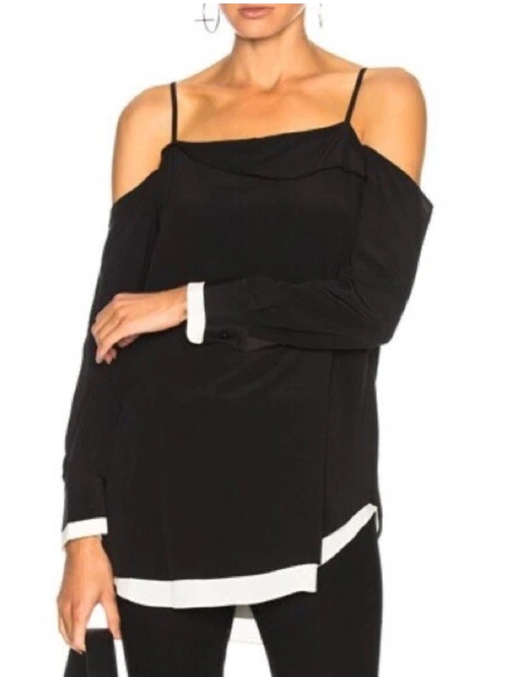RAG & BONE  “Karley” Silk Cold Shoulder Top Blouse Black/Ivory ~ Medium EUC